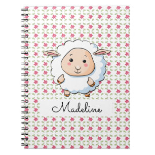 Personalized Pink Floral Baby Sheep Notebook