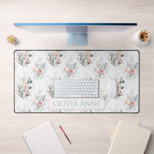 Personalized Pink Floral  Desk Mat