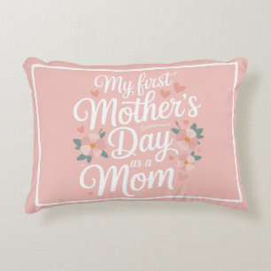 Personalized Pink Floral First Mother's Day Decorative Cushion