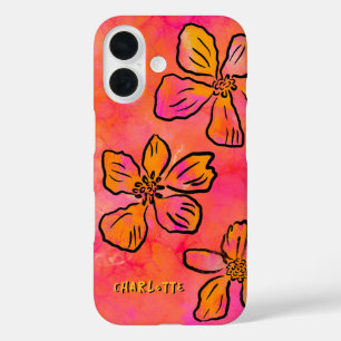 Personalized Pink Floral Pop Art iPhone 16 Case