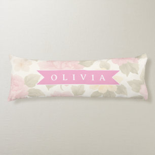 Personalized Pink Floral Soft Pastel Flowers Roses Body Cushion