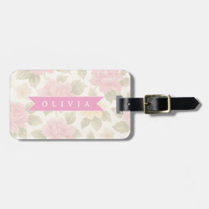 Personalized Pink Floral Soft Pastel Flowers Roses Luggage Tag