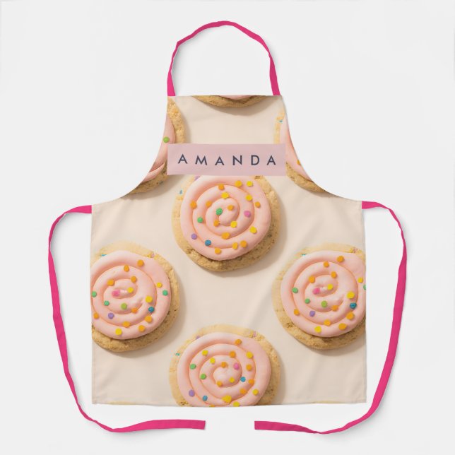 Personalized Pink Frosted Cookie Pattern Apron (Front)