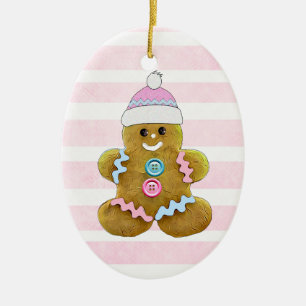 Personalized Pink Gingerbread Man Christmas Ceramic Tree Decoration