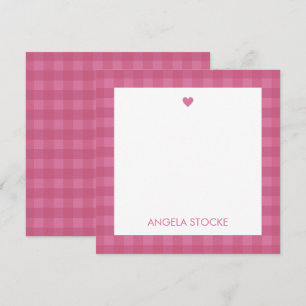 Personalized Pink Gingham Note Card