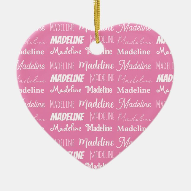 Personalized Pink Girls Name Collage Christmas Ceramic Tree Decoration (Front)