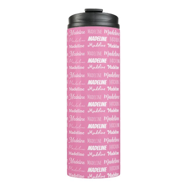 Personalized Pink Girls Name Font Collage Cute Thermal Tumbler (Front)