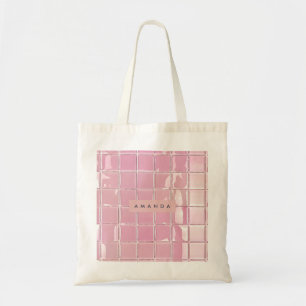 Personalized Pink Glass Tile Style Tote Bag