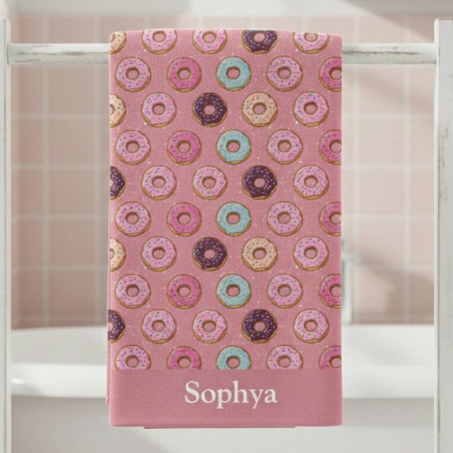 Personalized Pink Glitter Donut  Bath Towel (Creator Uploaded)