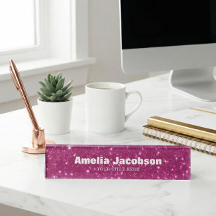 Personalized Pink Glitter Name Modern Desk Decor Nameplate