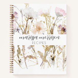 Personalized Pink Gold Wildflower Script Name Notebook