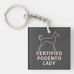 Personalized Pink Grey Podenco Dog Key Ring