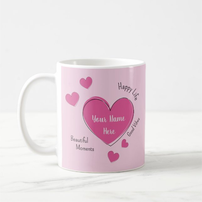 Personalized Pink Hearts Coffee Mug (Left)