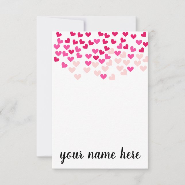 Personalized Pink Hearts Girls Notecards (Front)