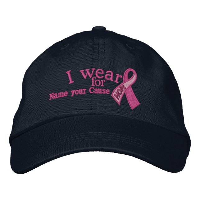 Personalized Pink Hope Cancer Ribbon Your Text Embroidered Hat (Front)
