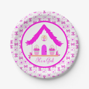 Personalized Pink House It's a Girl Paper Plate