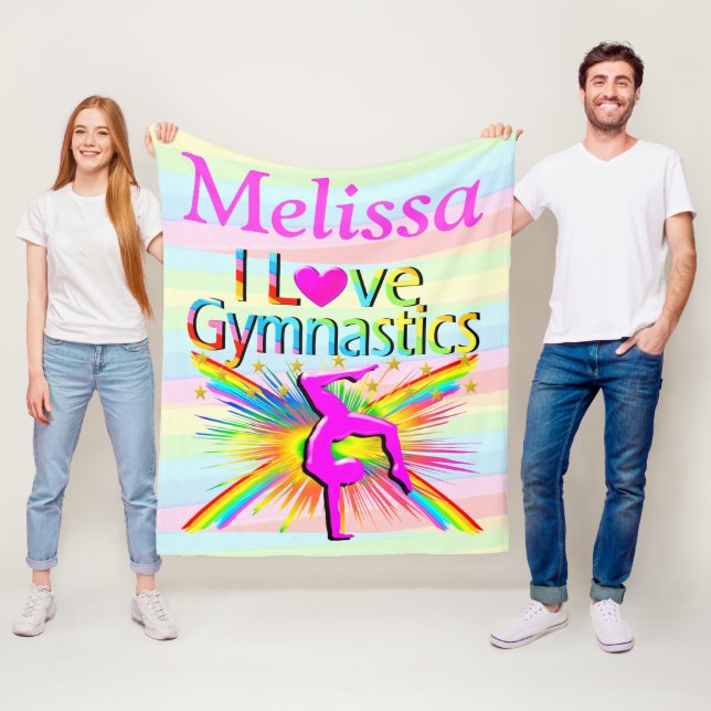 PERSONALIZED PINK I LOVE GYMNASTICS FLEECE BLANKET (In Situ)