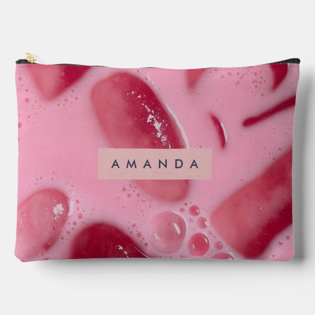 Personalized Pink Ice and Bubbles Aesthetic Accessory Pouch (Front)