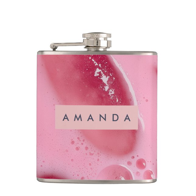 Personalized Pink Ice and Bubbles Aesthetic Hip Flask (Front)