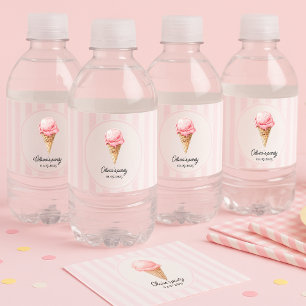 Personalized Pink Ice Cream  Water Bottle Label