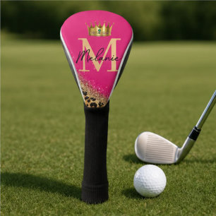 Personalized Pink Leopard Gold Glitter Monogram Golf Head Cover