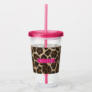 Personalized Pink Leopard Print Chic Animal Print Acrylic Tumbler