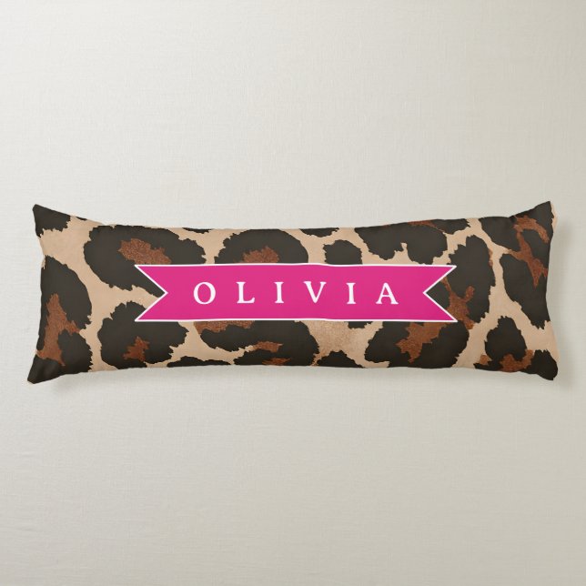 Personalized Pink Leopard Print Chic Animal Print Body Cushion (Front)