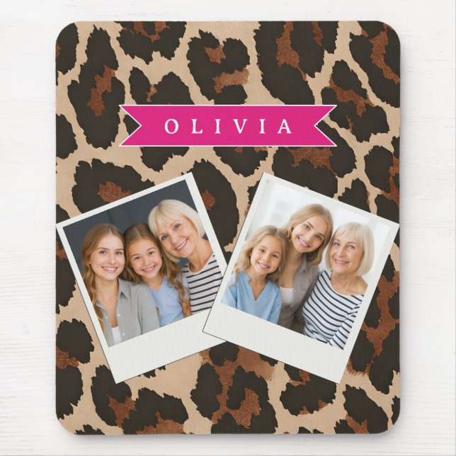 Personalized Pink Leopard Print Chic Animal Print Mouse Mat (Front)