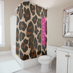 Personalized Pink Leopard Print Chic Animal Print Shower Curtain