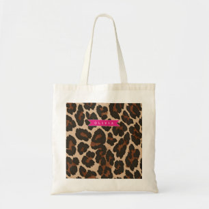 Personalized Pink Leopard Print Chic Animal Print Tote Bag