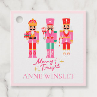 Personalized Pink Merry and Bright Nutcracker Squa Favour Tags