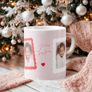 Personalized Pink Merry Christmas Photo   Fa La La Coffee Mug