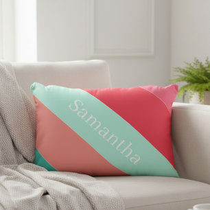 Personalized Pink & Mint Striped Color Block Accen Decorative Cushion