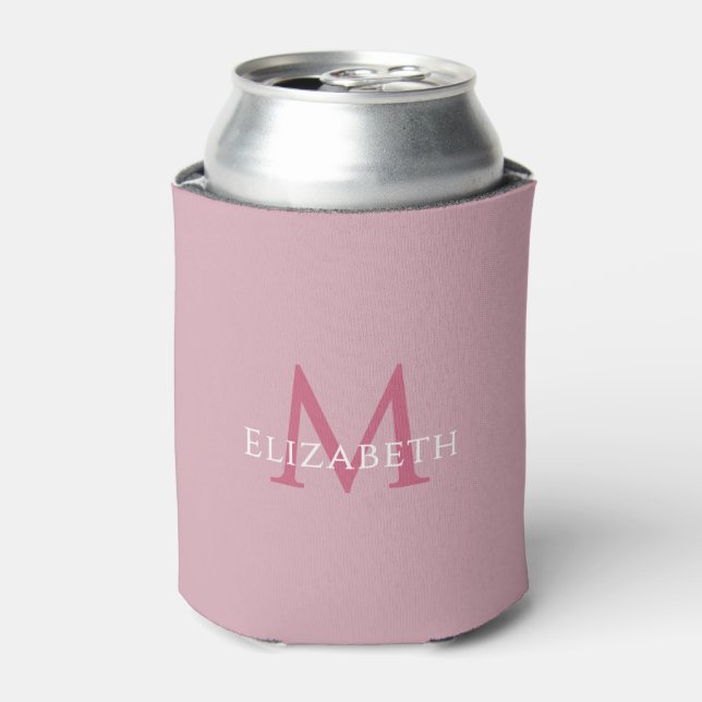 Personalized Pink Monogram Elegant Initial Name Can Cooler (Can Front)