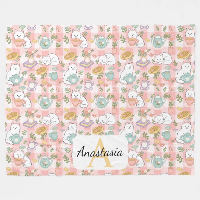 Personalized Pink Monogram Name Pastel High Tea Fleece Blanket (Front (Horizontal))