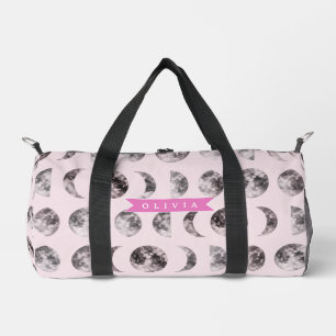 Personalized Pink Moon Phase Celestial Name Gift Duffle Bag