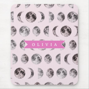 Personalized Pink Moon Phase Celestial Name Gift Mouse Mat