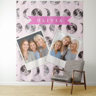 Personalized Pink Moon Phase Celestial Name Gift Tapestry