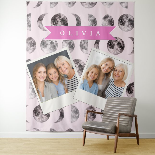 Personalized Pink Moon Phase Celestial Name Gift Tapestry (In Situ)