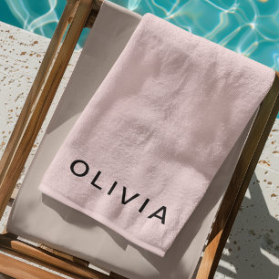 Personalized Pink & Name Monogram   Elegant Custom Beach Towel