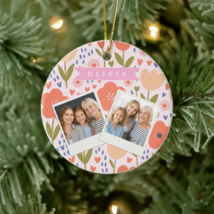Personalized pink nordic cute folk floral pattern ceramic tree decoration