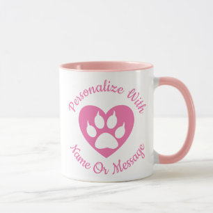 PERSONALIZED Pink Paw Print Heart Mug