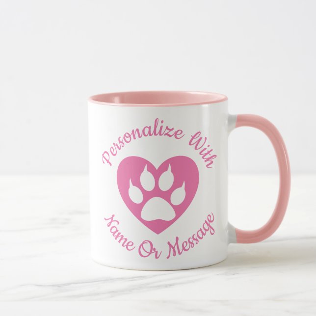 PERSONALIZED Pink Paw Print Heart Mug (Right)