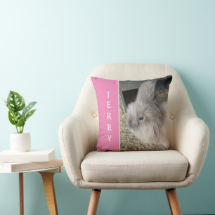 Personalized Pink Pet Rabbit Photo and Name Throw  Cushion