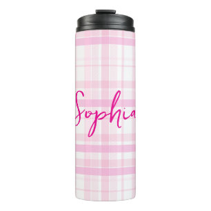 Personalized Pink Plaid Thermal Tumbler with Name 