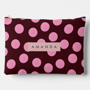 Personalized Pink Polka Dot on Chocolate  Accessory Pouch