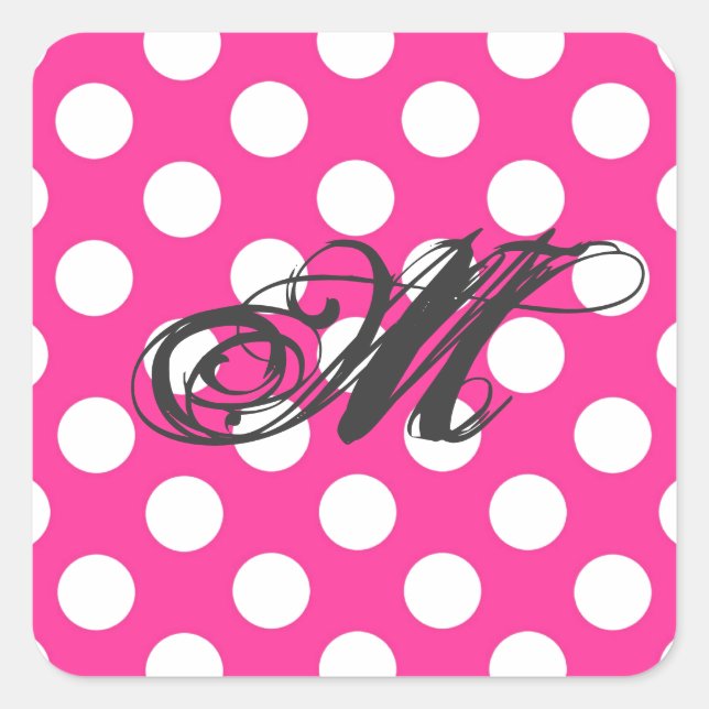 Personalized Pink Polka Dot Square Sticker (Front)