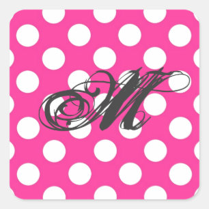Personalized Pink Polka Dot Square Sticker