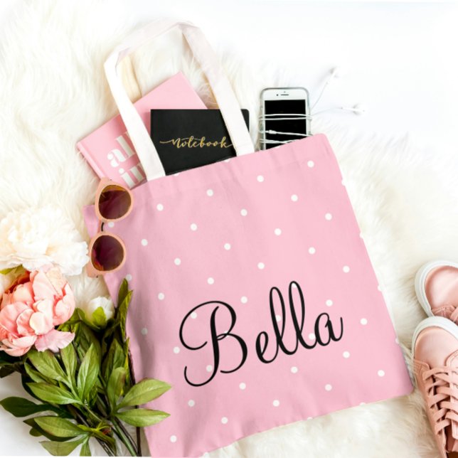  Personalized Pink Polka Dot Tote Bag (Creator Uploaded)