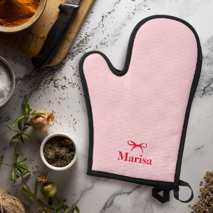 Personalized Pink & Red Bow Name Oven Mitt & Pot Holder Set